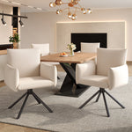 Dining Chair Set of 2 Upholstered 360° Swivel Lumbar Support - Linen Beige