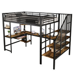 Iron Loft Bed with Desk & Storage, 120x200cm, Black Iron + MDF