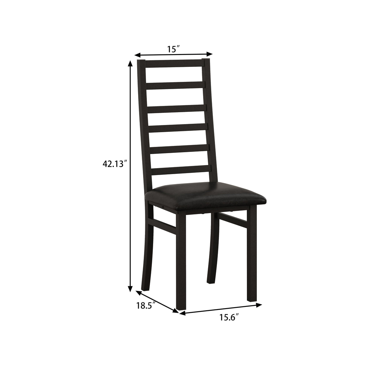 Metal Dining Chairs, High Back Armless, Steel Legs, PU Leather, Black