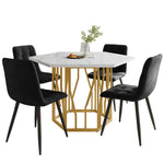 5-Piece Dining Set Hexagonal Marble Table 4 Velvet Chairs Gold Legs - Black