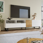Modern TV Cabinet, Minimalist Design 180x50x38cm, White & Wood Look
