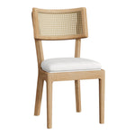 Solid Wood Dining Chairs with Rattan Backrests and Linen Seats, Set of 2, Wood Color