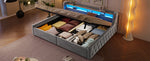 Platform Bed 140x200 with Hydraulic Storage & LED, Grey Velvet