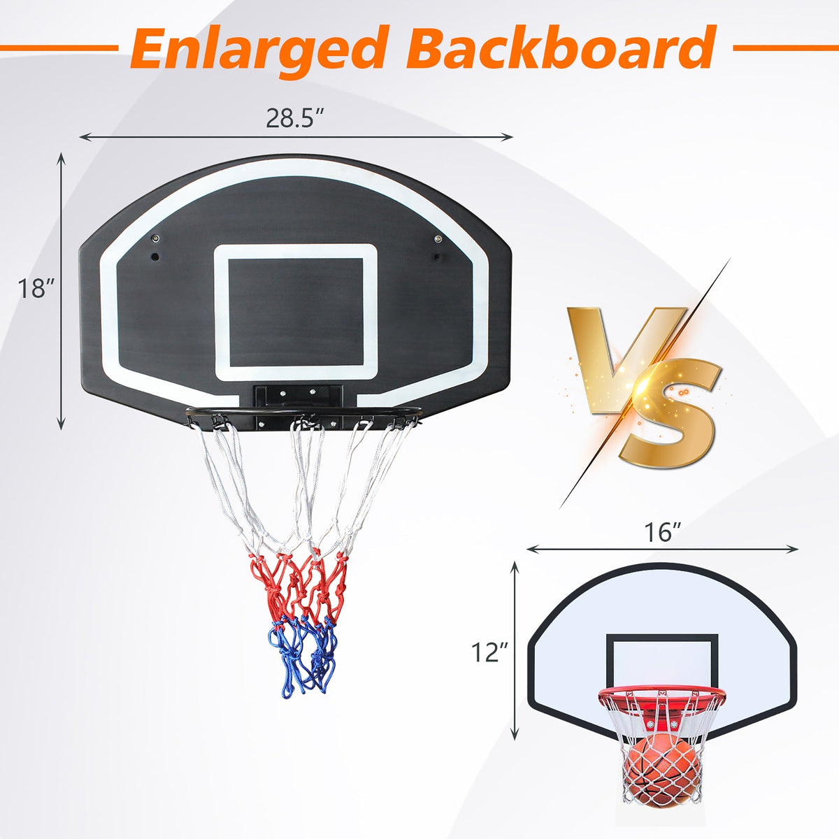 Basketball Hoop, Wall-Mounted 28.5" x 18" Shatterproof, Steel Frame