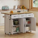 Kitchen Island Fold-down Worktop, 4 Doors 3 Drawers, White