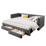Daybed with Square Backrest and 2 Storage Drawers, Extendable to 180cm, Grey Velvet