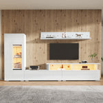3-Piece TV Wall Unit Set with LED Lighting and High-Gloss Finish, White