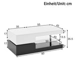 Modern Coffee Table with LED Ambient Lighting, Glass Shelf, High-Gloss Surface, Black and White