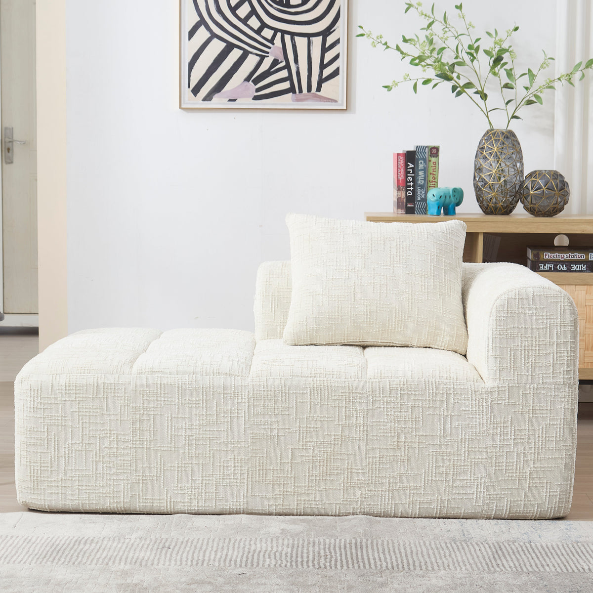 Chaise Longue Sofa, Comfortable No Assembly Side Pockets, Beige