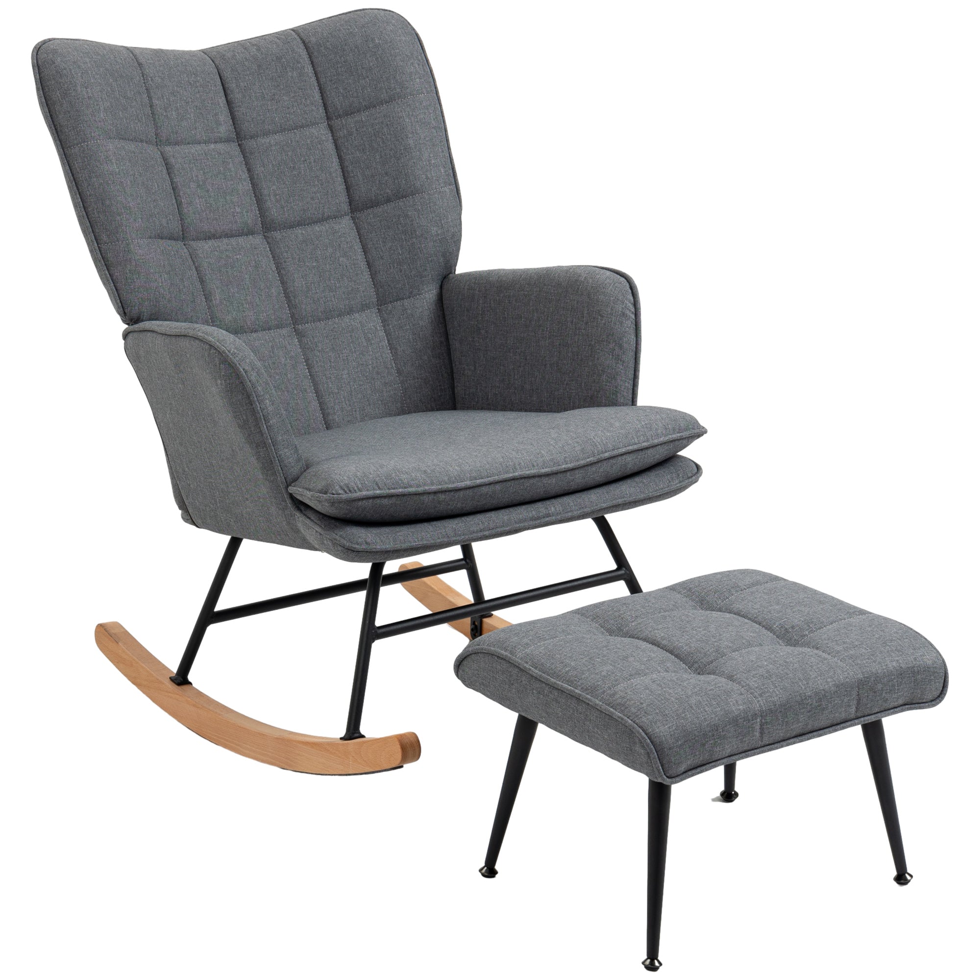 Rocking Chair with Stool, Nursing Chair, Linen Look