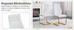 Dining Chair Set of 2, High Backrest and Padded Cushion with Diamond Pattern, White and Gold Metal