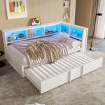 Metal Daybed 90x200cm Pull-out Bed Storage Cabinets LED USB White