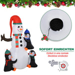 Inflatable Snowman with 3 Penguins, LED Lighting, Polyester