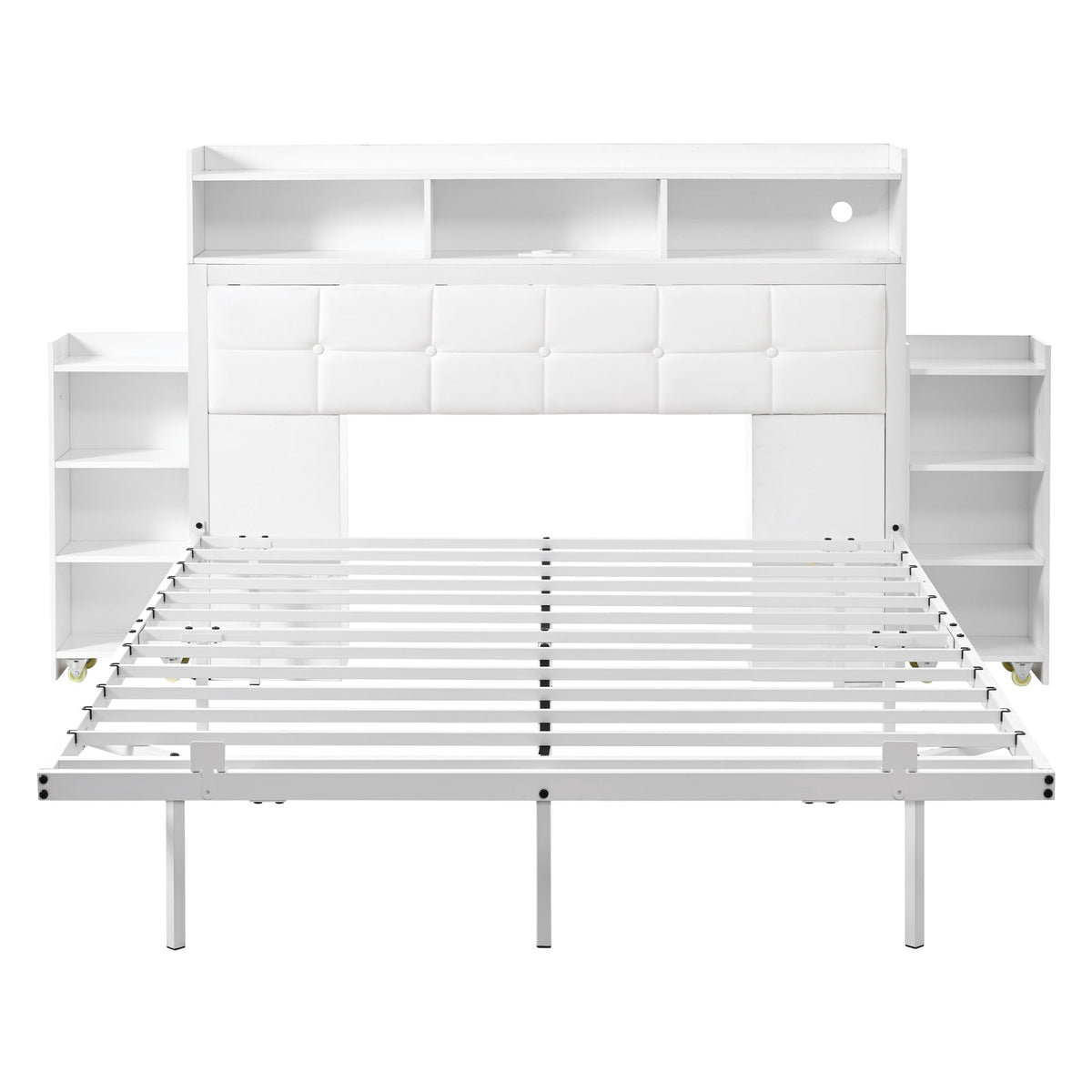 Double Bed 140x190cm 2 Pull-out Nightstands Storage USB/Type-C LED - White