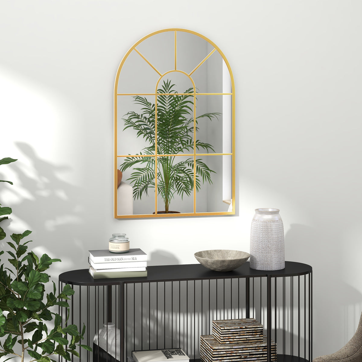 Wall Mirror, 91x60 cm Decorative Window Frame, Gold Metal