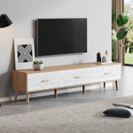 Vintage TV Low Panel Wooden Cabinet/Table 150*35*39cm, Light Wood/White