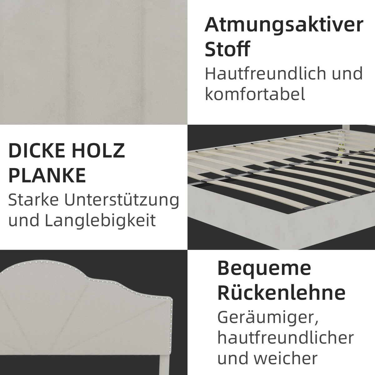 Modern Minimalist Soft Bed, Comfortable Headboard, 160x200CM, Beige