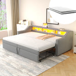 Upholstered Sofa Bed Extendable 90/180x200cm Storage LED USB - Light Grey
