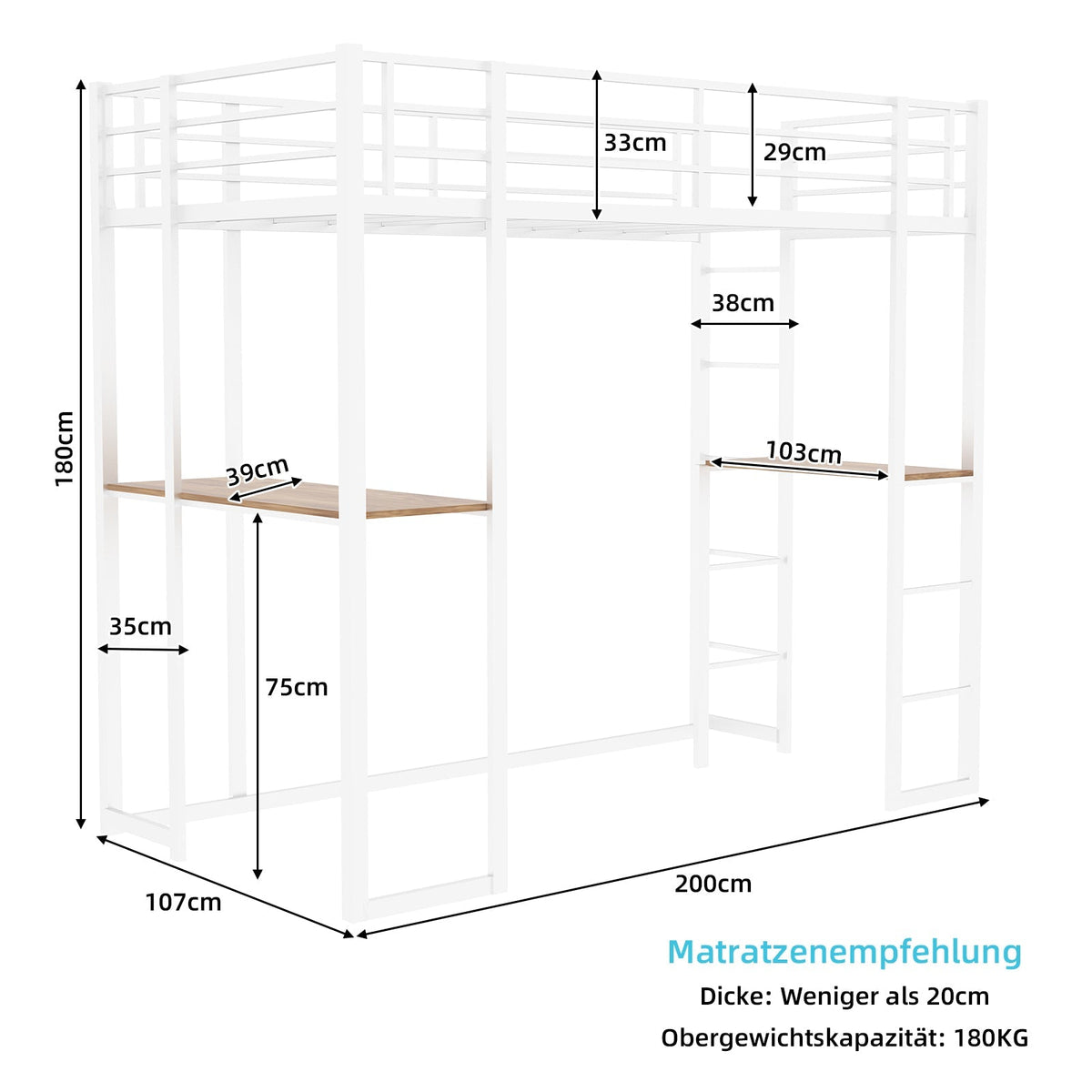 Children's Loft Bed L-Shaped Desk Railing Versatile Stairs Iron Frame