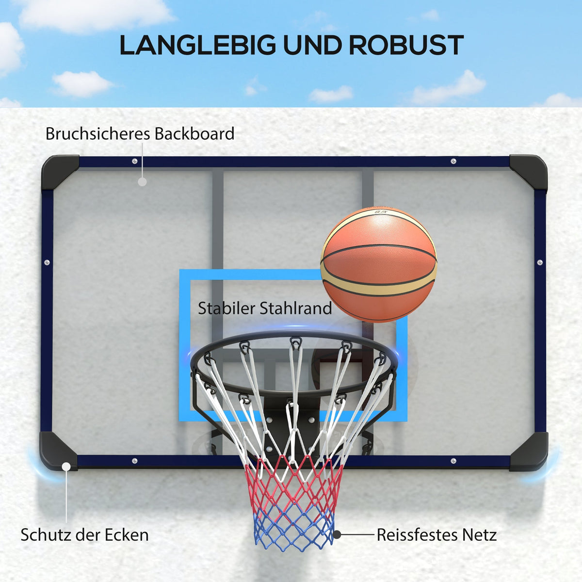 Basketball Hoop Wall Mounted Backboard with Net, Steel
