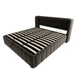 Upholstered Double Bed with LED, USB & Storage, 160x200, Linen