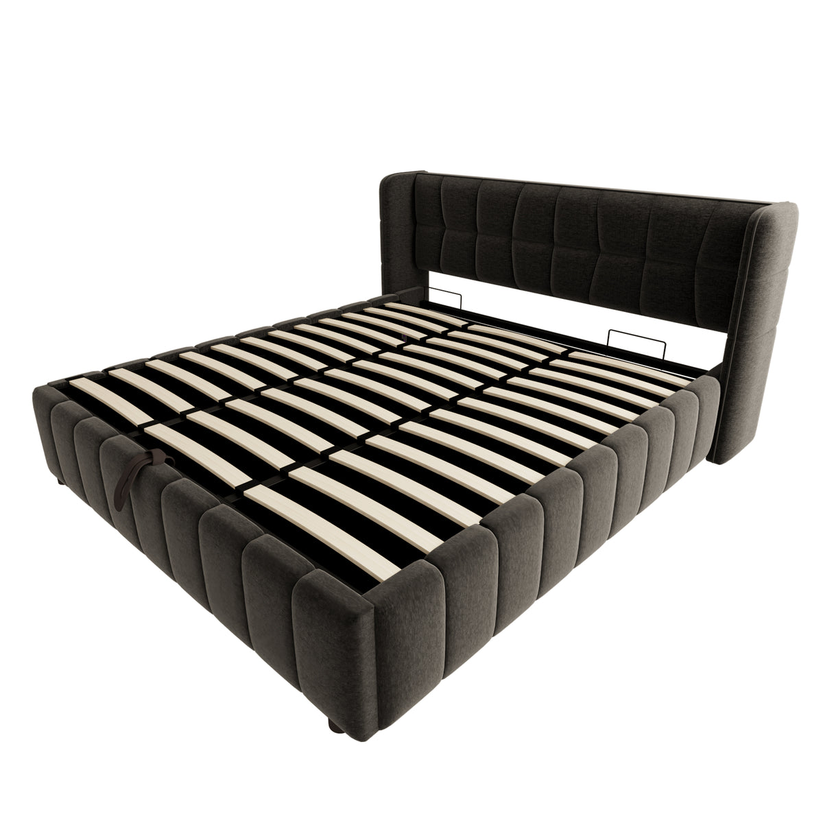 Upholstered Double Bed with LED, USB & Storage, 160x200, Linen