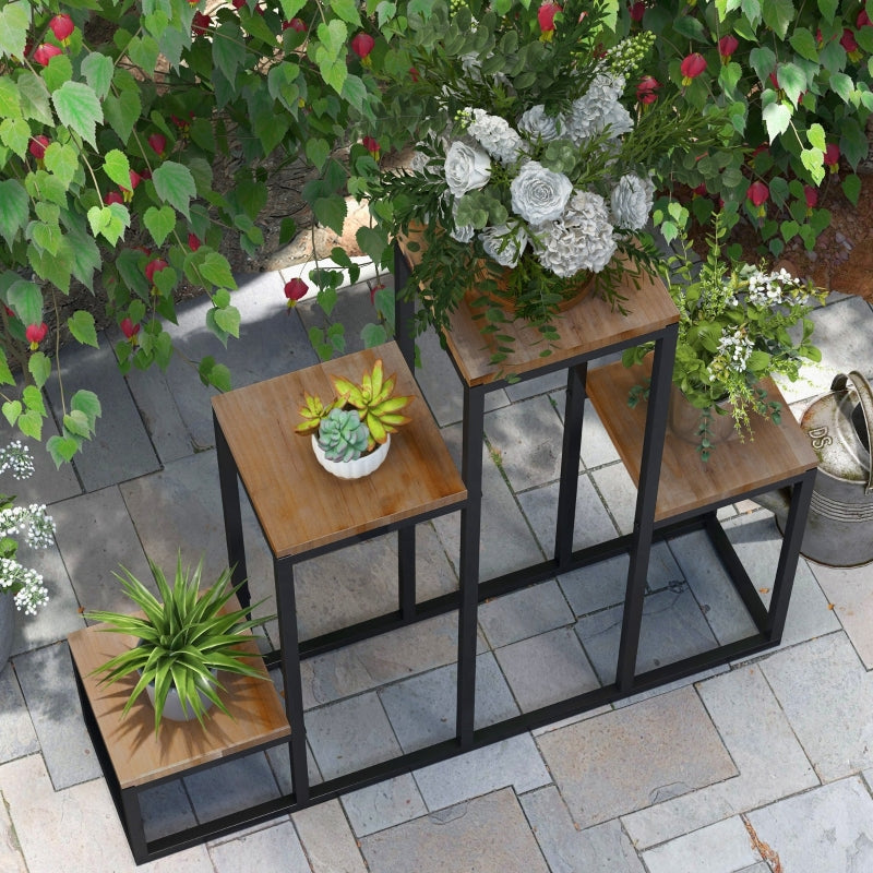 Plant Stand, 4-Level Flower Shelf, Wooden, Light Brown