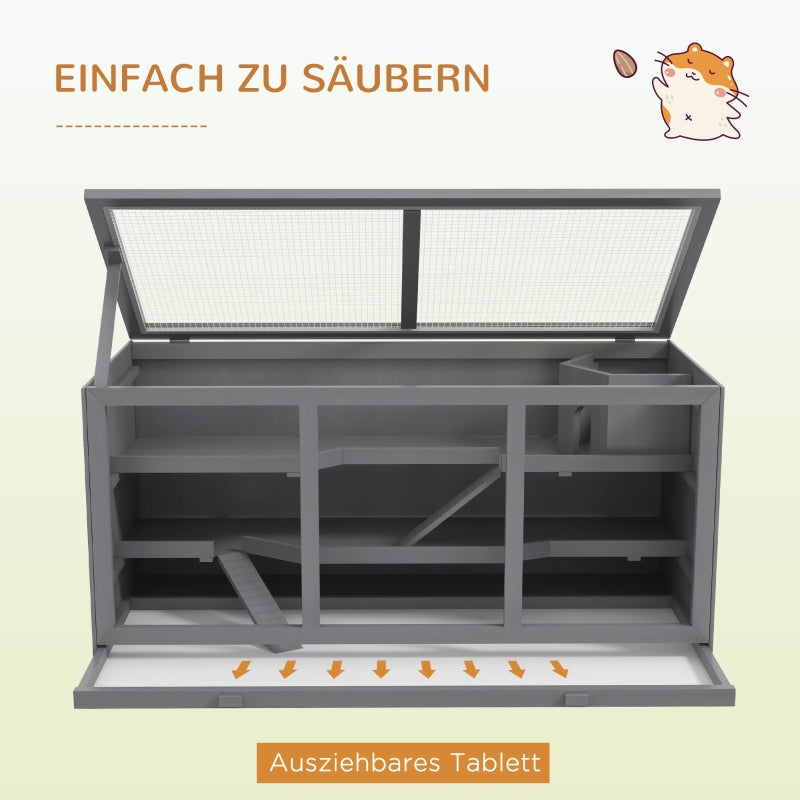 Dwarf Hamster Cage, 3-Tier Rodent Villa, Wood Gray