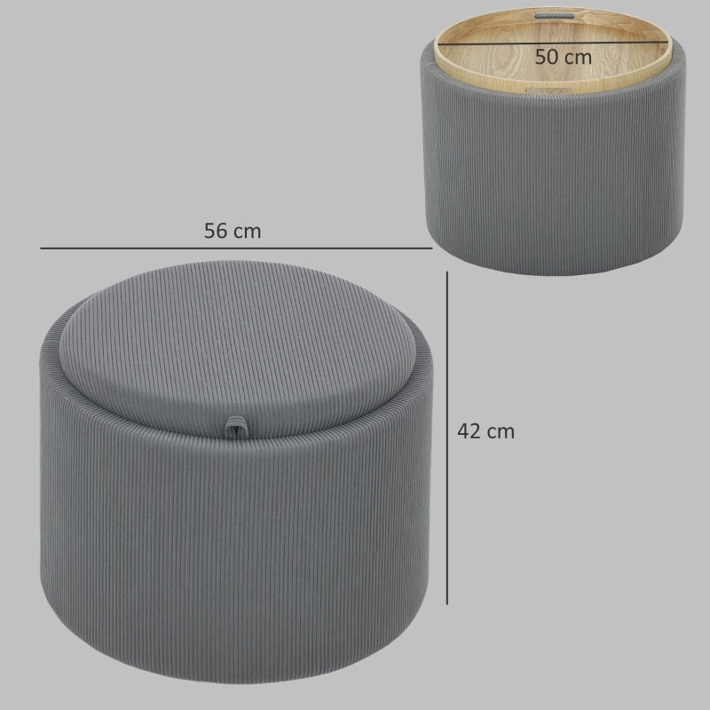 Storage Stool, Round Footstool Upholstered Coffee Table, Corduroy Grey