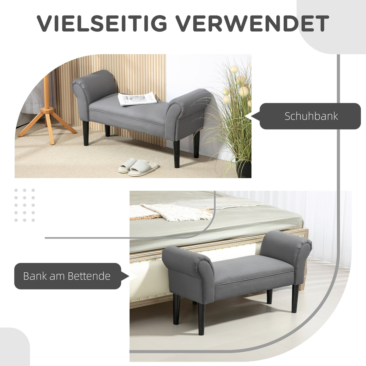 Bed Bench, Upholstered Seating, 130 kg Load Capacity, Dark Grey Canvas