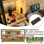 Wooden Double Bed 180x200cm, Hydraulic Storage, Headboard with USB Charging, Oak Color