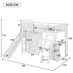 Bunk Bed, Children's with Safety Gate, Table, Wardrobe & Ladder, Pine+MDF+Plywood, White, 90x200cm