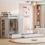 Bunk Bed 90x200 with Pull-Out Bed & Storage, Solid Wood, White