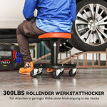 Workshop Stool, Adjustable Height Rolling, Orange