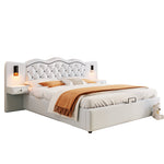 Upholstered Bed 180x200cm Hydraulic Lift Storage Headboard USB Lamps - Beige