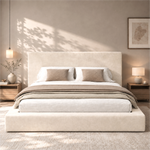 Upholstered Double Bed 180x200 cm with Slatted Base, Beige Chenille