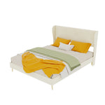Upholstered Bed with Soft Headboard & Mattress, 140x200 cm, Beige