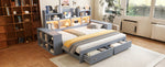 Extendable Sofa Bed 90/180x200cm with Storage & LED, Grey Wood