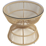 Rattan Side Table Ø60 cm Tempered Glass Boho Design Natural Wood