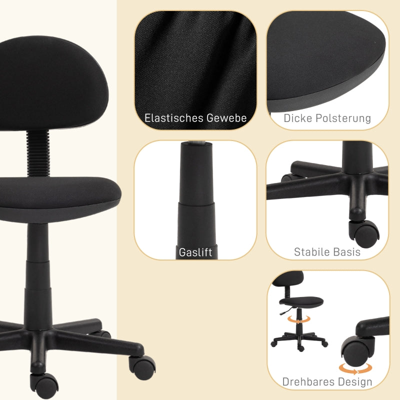 Office Chair Ergonomic Desk, Height-Adjustable Swivel, Black Fabric