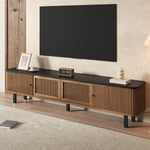 Modern TV Cabinet with Sliding Mesh Doors and Unique Design, Oak Wood Look