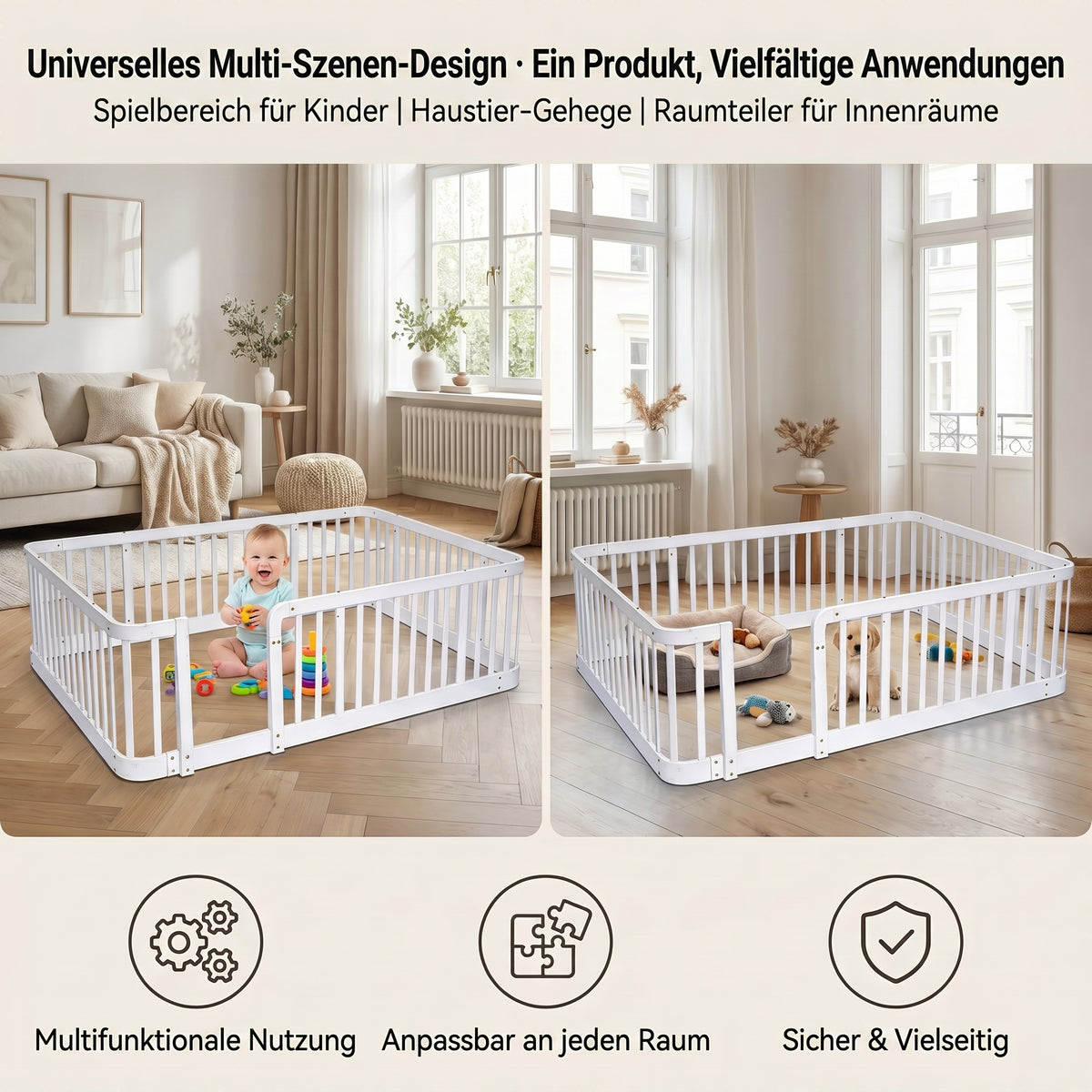Floating Double Bed Frame 140x190cm with LED Lighting, Linen