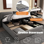 Upholstered Bed with Hydraulic Base, Three Drawers and Storage, 140x190cm, Gray Velvet