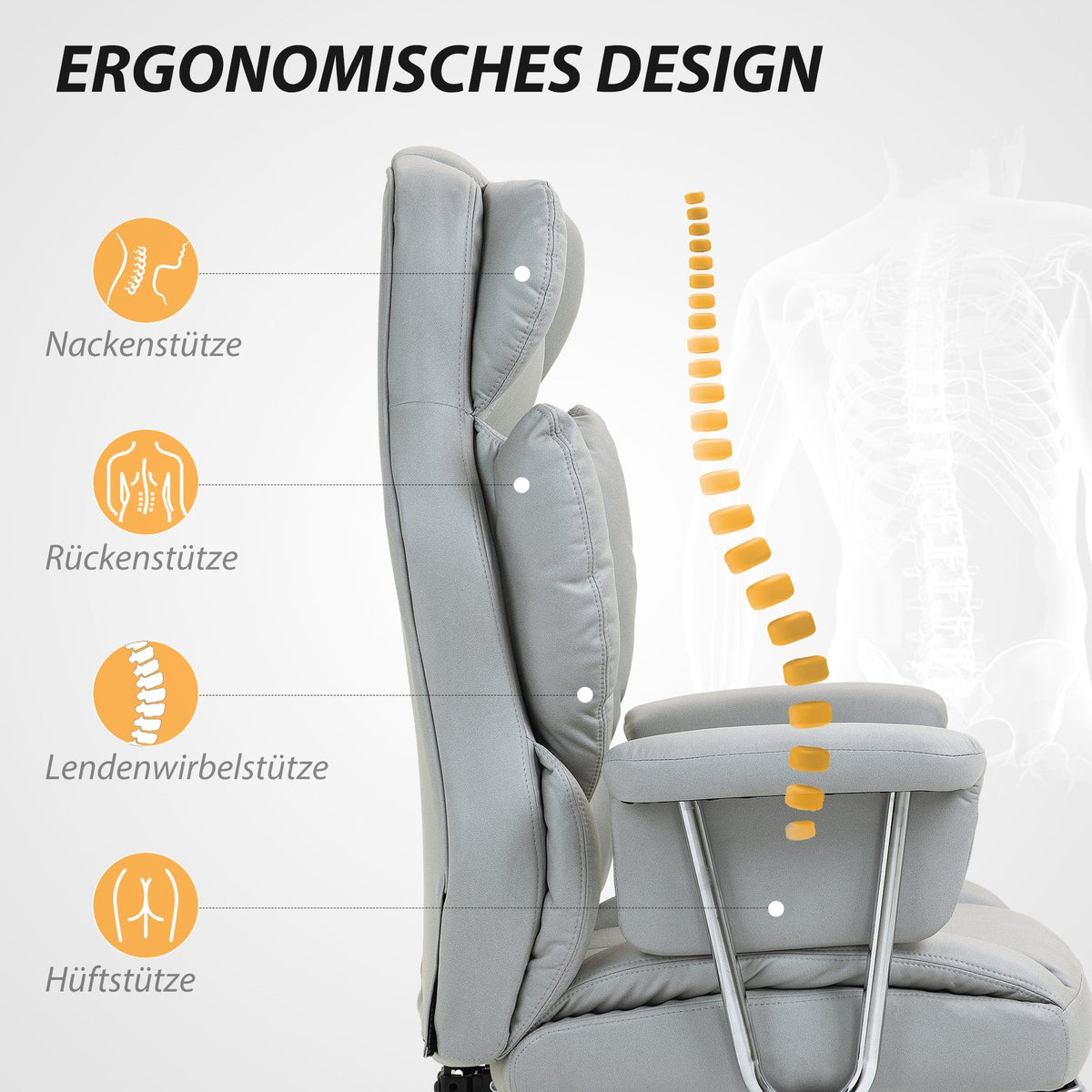 Office Chair, Ergonomic Swivel with Footrest, Light Grey