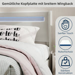 Upholstered Bed, Modern Minimalist LED-backlit Headboard, 160x200 cm, Beige