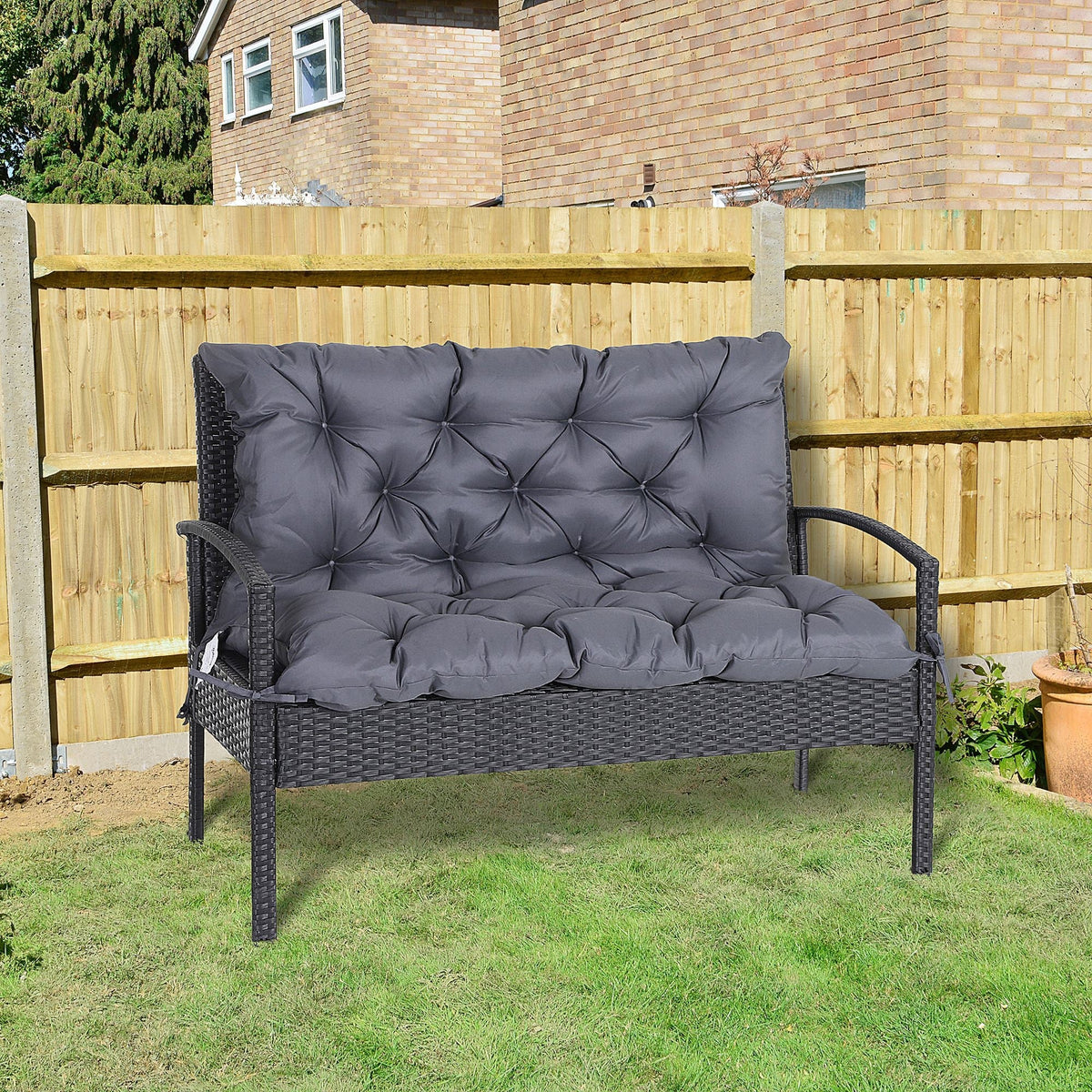 Garden Bench Seat Cushion 100x98x8cm Comfortable Weatherproof Dark Grey Cotton