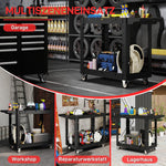 Workshop trolley, 2 levels, side handle, hook holes, 227 kg load capacity, black