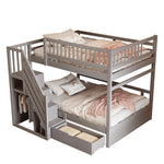 Solid Wood Bunk Bed 140x200cm High Safety Rail Storage Ladder Drawers, Grey