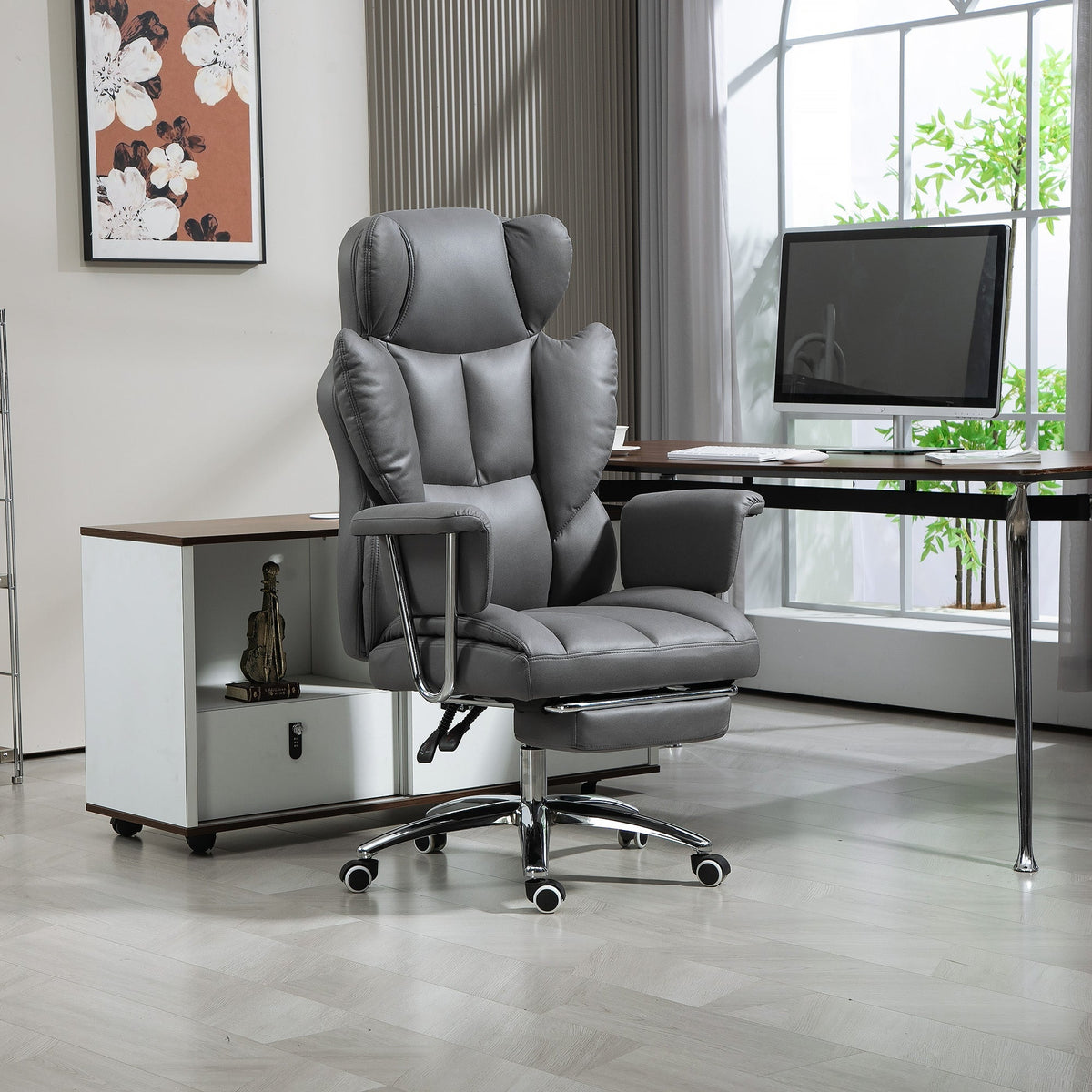 Office Chair Reclining Ergonomic Adjustable Swivel with Footrest Dark Grey