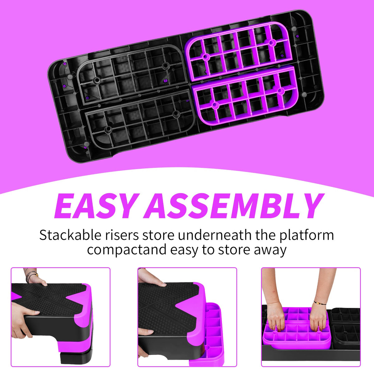Aerobic Exercise Step Platform 27" with Adjustable Height Risers - Purple